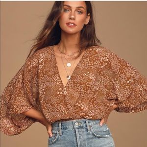 Brown floral print sheer top
